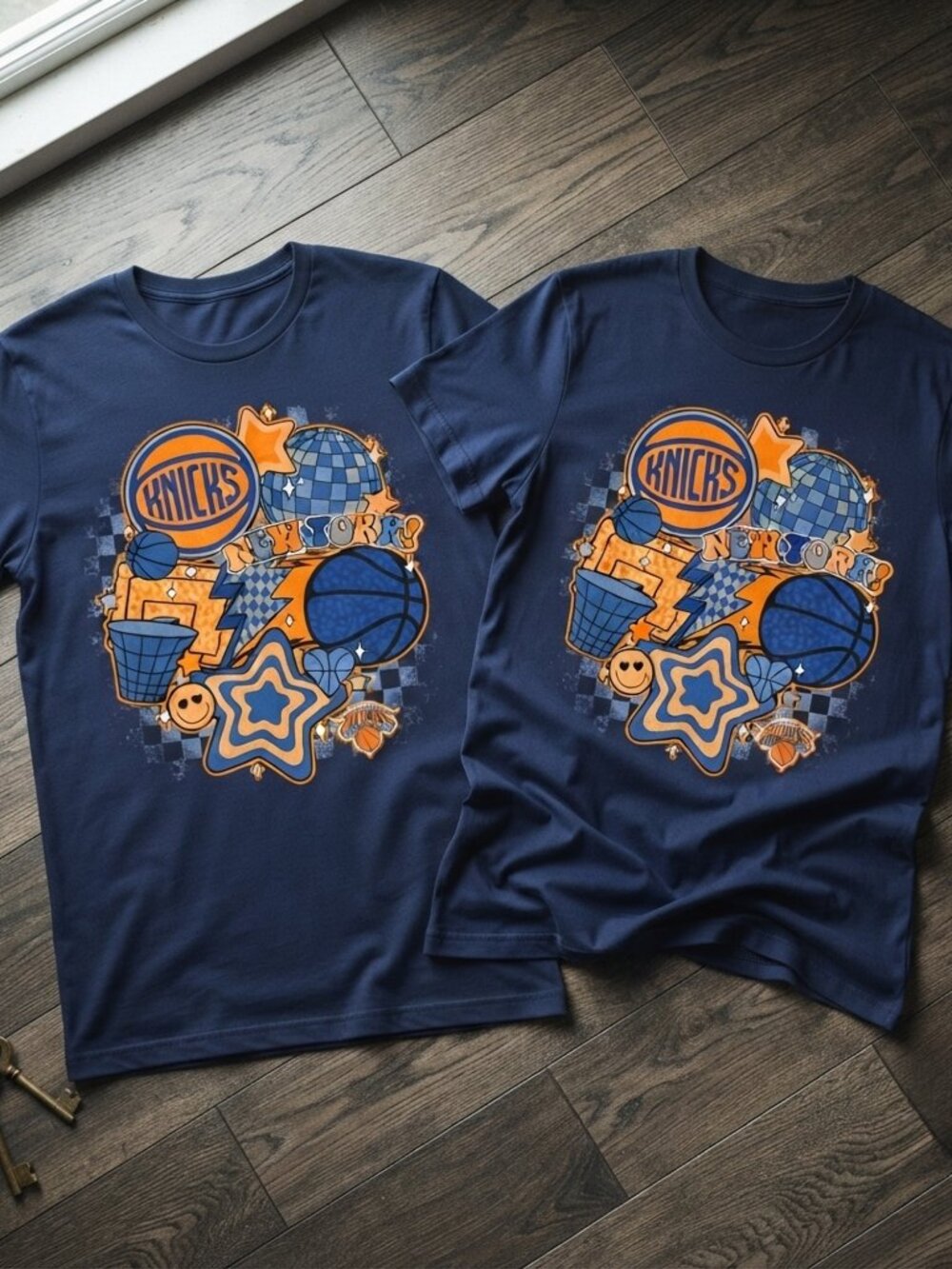 New York Knicks Retro Basketball Graphic Navy T-Shirt Unisex Tee